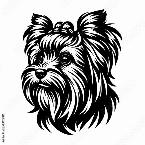 Bold Line Vector of a Cute Yorkshire Terrier Puppy Face on a Flat White Background