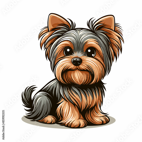 Bold Line Vector of a Cute Yorkshire Terrier Puppy Face on a Flat White Background