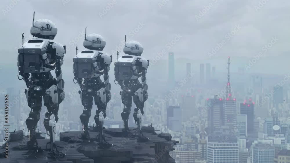 soldiers of military robots in futuristic city in the sky city, anime style soldiers of military robots in futuristic city in the sky city, anime style