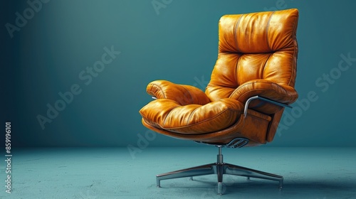 Genuine Leather Office Chair Isolated on Blue Background photo