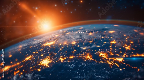 International Connection Background/Connection lines around the globe with light effect, futuristic technology theme background © Maxim Borbut