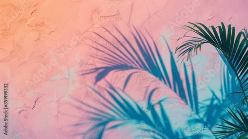 Palm Shadow on a Pink and Blue Wall