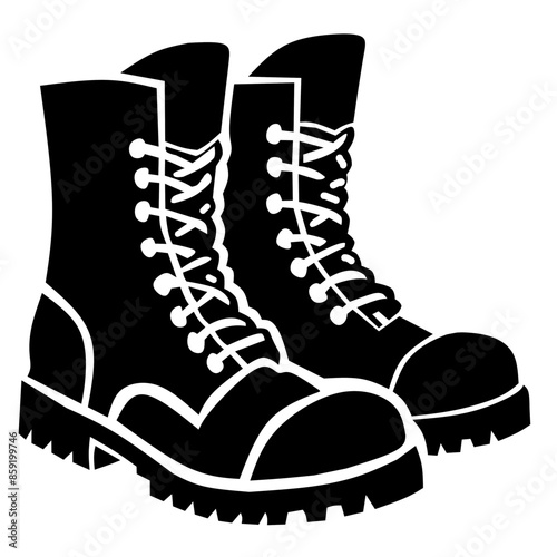 Safety Shoes Or Combat Boots Vector Icon Silhouette, Isolated Transparent