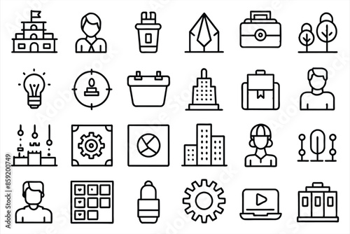 SME concept icon set. small and medium sized enterprises. editable stroke outline icons set. vector illustration.
