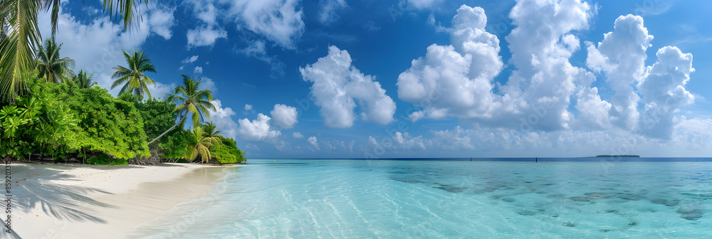 Fototapeta premium Beautiful beach with palms and turquoise sea