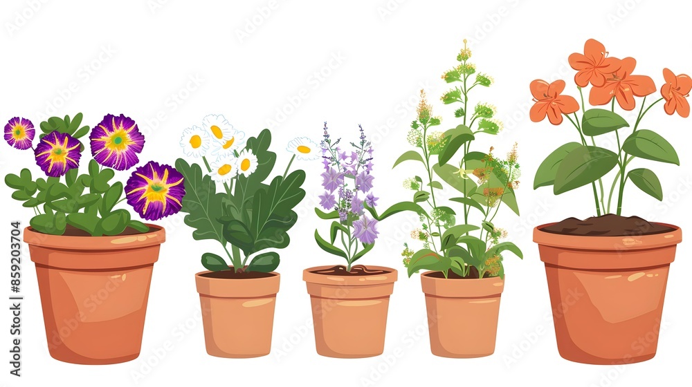 Flowers and gardening tools arranged together, featuring plants, pots, leaves, and nature elements in a vector illustration Flowers and gardening tools arranged together, featuring plants, pots, leaves, and nature elements in a vector illustration