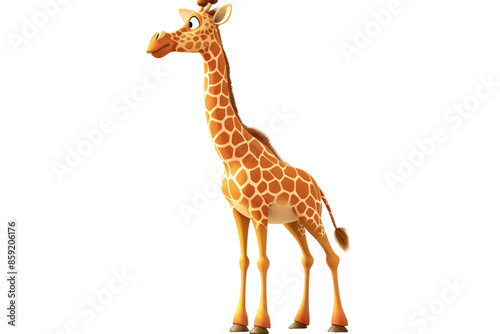 Colorful digital illustration of a cheerful giraffe standing tall, showcasing its unique patterns and friendly expression on a white background.