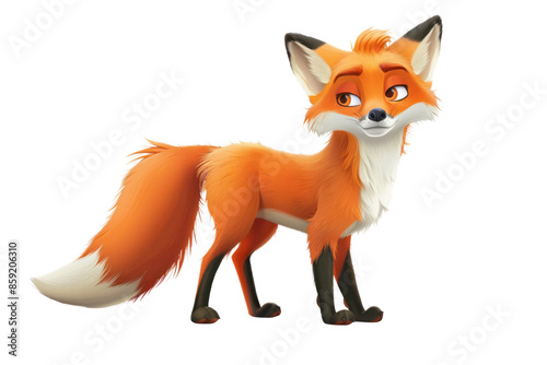 A charming 3D illustration of an anthropomorphic fox with orange fur and expressive eyes, looking off to the side.