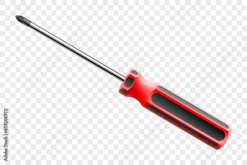Phillips screwdriver isolated on transparent background. Black and yellow short screwdrivers. Metal tool for Home Repairs and Mechanical Work. Realistic 3d vector illustration.