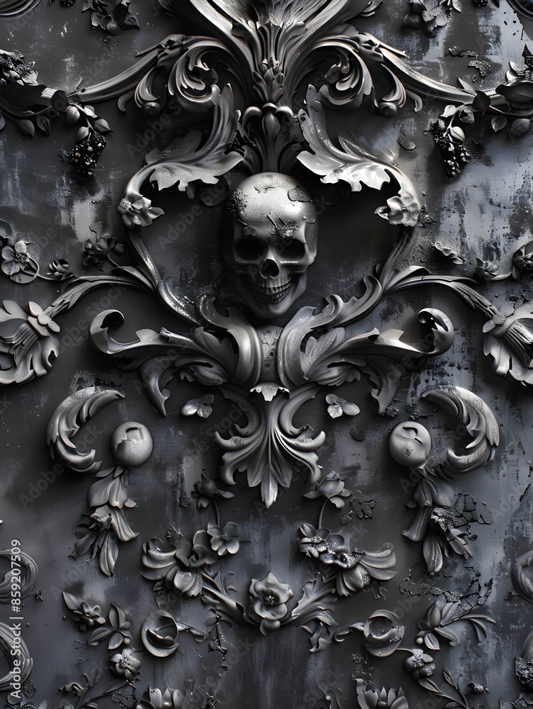 Gothic ornament with intricate carvings and dark, ornate details, set against a moody background Gothic ornament with intricate carvings and dark, ornate details, set against a moody background
