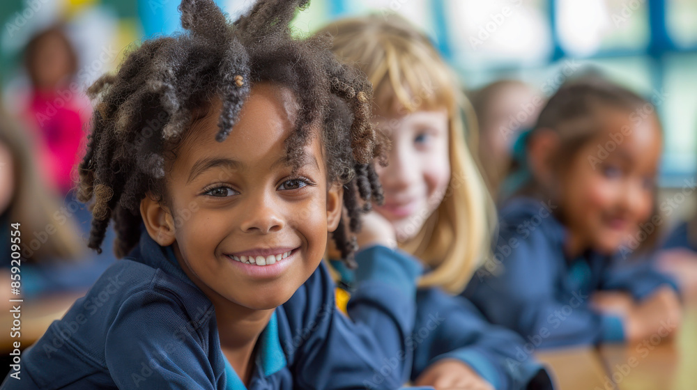 Joyful Diversity: Kids in School Uniform Smiling Joyful Diversity: Kids in School Uniform Smiling