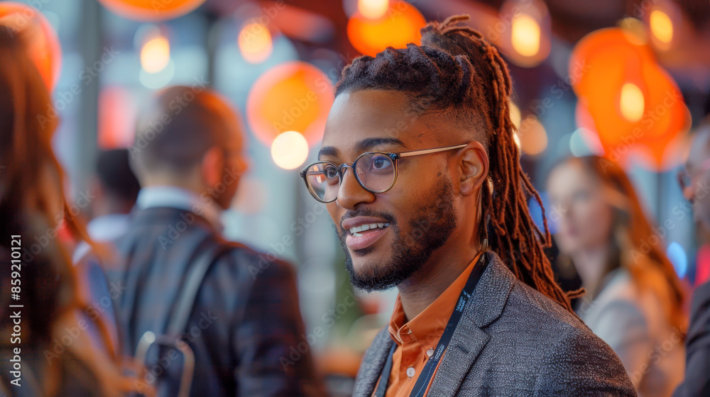 Confident Young Man with Dreadlocks Smiles at Event Confident Young Man with Dreadlocks Smiles at Event
