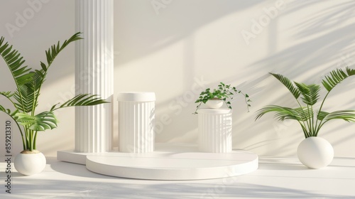 Minimalist White Platform With Tropical Plants © addymawy