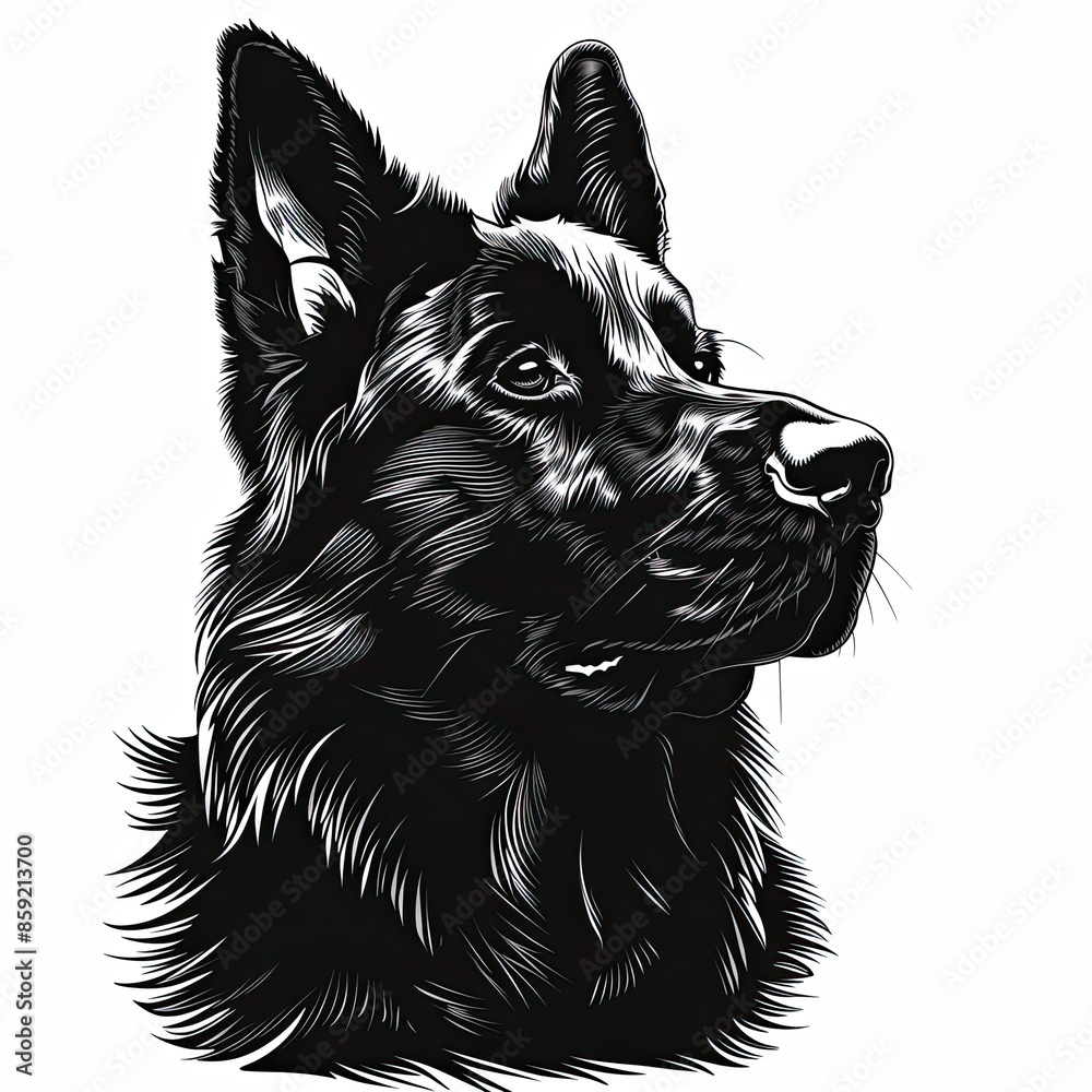 A black and white drawing of a dog A black and white drawing of a dog