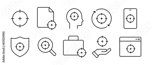 Target business icon vector set. Outline goal symbol