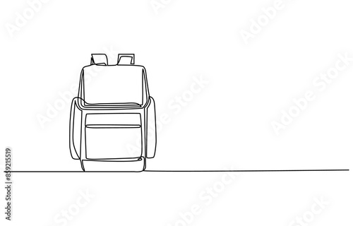 Single one line drawing of school bag for kindergarten student. Back to school minimalist, education concept, Continuous one line drawing of school bag or backpack. School bag outline vector 