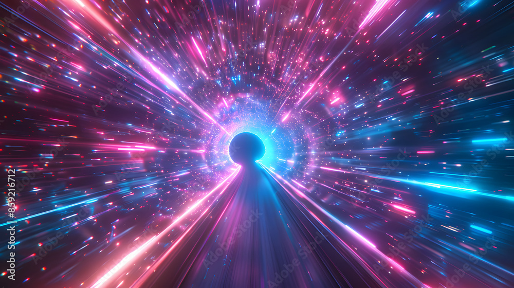 Abstract flight in retro neon hyper warp space in the tunnel 3d illustration Abstract flight in retro neon hyper warp space in the tunnel 3d illustration