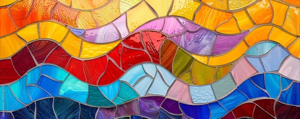 Vibrant stained glass mosaic of colorful waves Vibrant stained glass mosaic of colorful waves