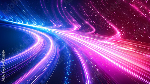 Abstract pink blue neon wave lines, bokeh lights, data transfer concept, futuristic wallpaper