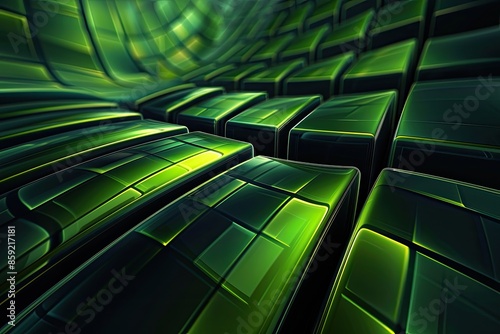 A green image of blocks. The image has a futuristic and abstract feel to it