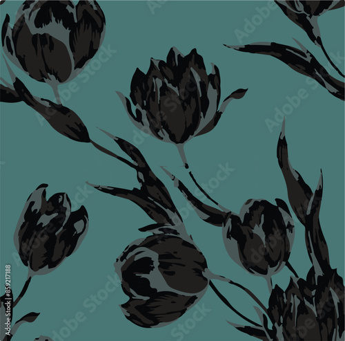 Big flowers pattern, upscale floral pattern. graphical textures floral, trendy colors pattern , flowers background with leaves. vector illustration.

