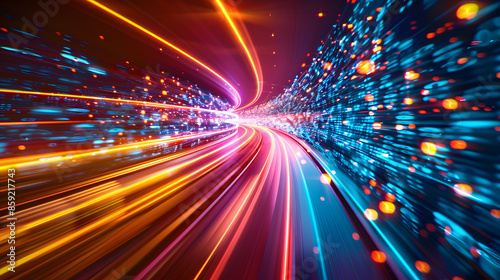 Abstract technology background with fiber optic network connections. Hyper fast Broadband for Global Data transfer