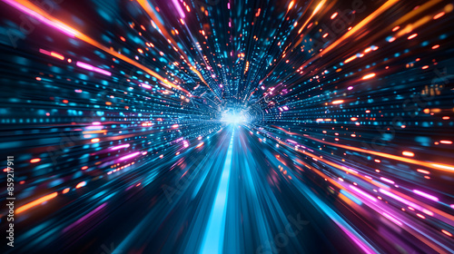 Abstract technology background with fiber optic network connections. Hyper fast Broadband for Global Data transfer