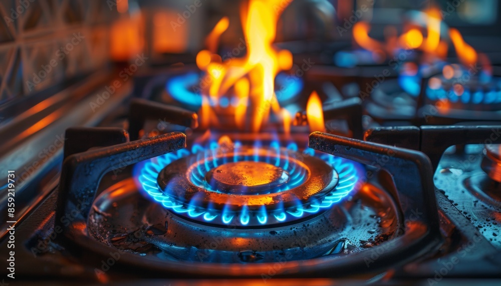  burning gas stove in kitchen 