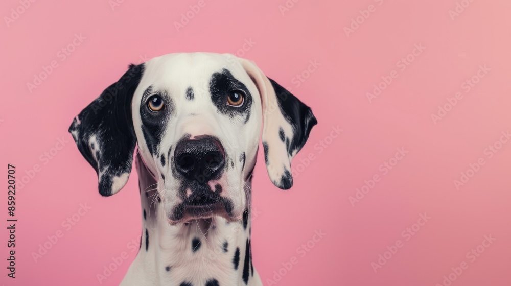 Dalmatian dog portrait on pink background with copy space Dalmatian dog portrait on pink background with copy space