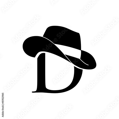 initial D with hat cowboy, Design element for logo, poster, card, banner, emblem, t shirt. Vector illustration