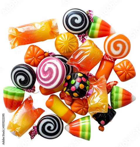 Tasty halloween candy on isolated transparent background