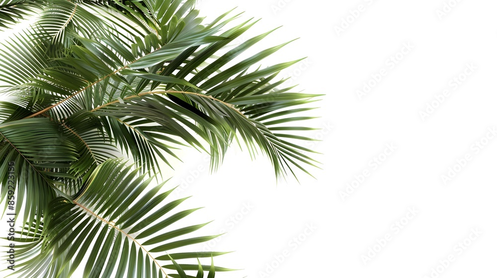 Realistic palm leaves shrubs corner on white backgrounds 3d rendering Realistic palm leaves shrubs corner on white backgrounds 3d rendering