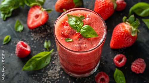 Smoothies with strawberry, watermelon, basil, berries