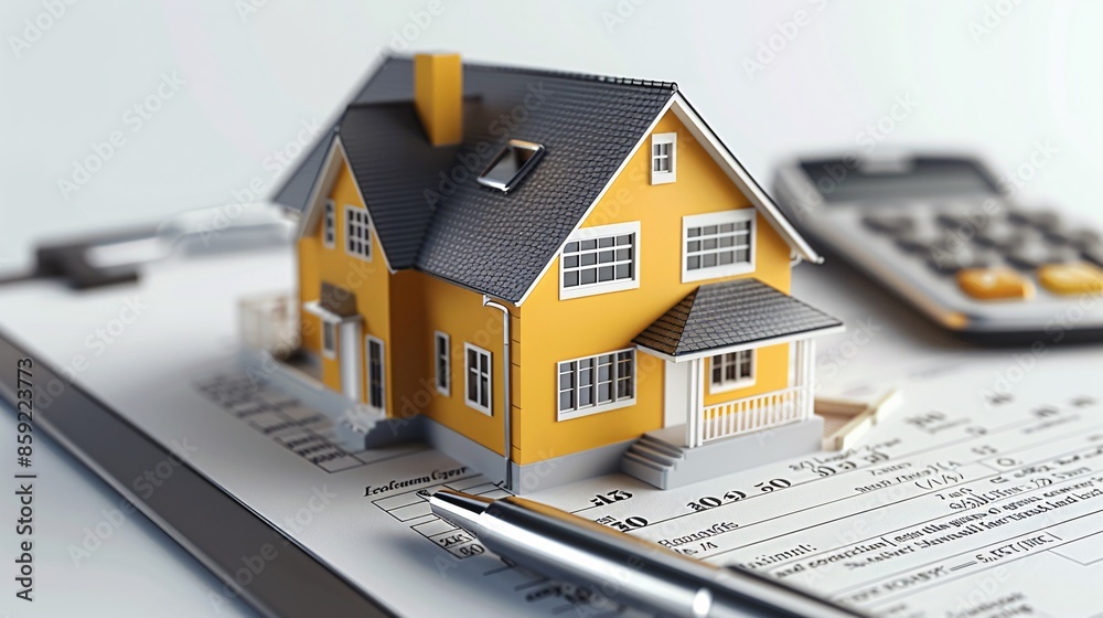 Real estate contract with house model and pen. 3d illustration. Real estate contract with house model and pen. 3d illustration.