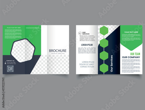 Blue green trifold brochure with rhombus. Professional Business Brochure design. Modern trifold brochure.