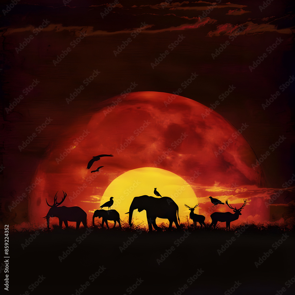 Wildlife Silhouettes at Sunset: A Vibrant Tribute to Nature's Beauty and Serenity Wildlife Silhouettes at Sunset: A Vibrant Tribute to Nature's Beauty and Serenity