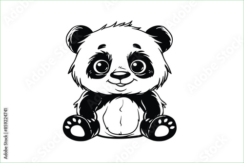 coloring pages or books for children, Cute and funny coloring page, Cartoon illustration, outline picture for coloring kid book, illustration of panda. panda cute cartoon flat illustration. 