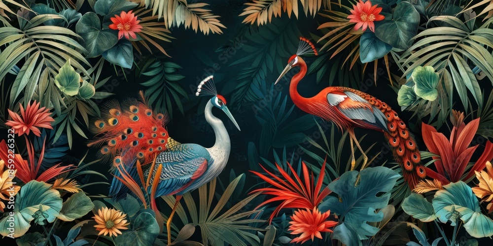 Fototapeta Exotic Birds in a Lush Tropical Paradise