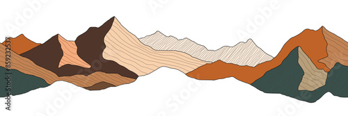 Mountain landscape stylization, seamless border, banner, imitation of mountain ranges	