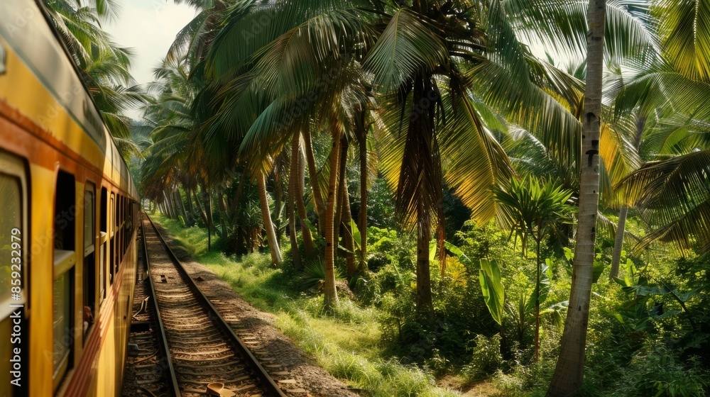 The coconut trees sway in unison as the train zooms by adding to the tropical ambiance. The coconut trees sway in unison as the train zooms by adding to the tropical ambiance.