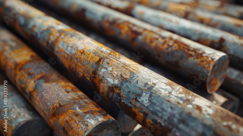 Close-up of rusted metal pipes, showcasing the rich texture and colors of corrosion.
