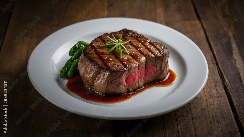 Grilled beef steak with vegetables on a plate, featuring gourmet barbecue cuisine and delicious sauces Grilled beef steak with vegetables on a plate, featuring gourmet barbecue cuisine and delicious sauces