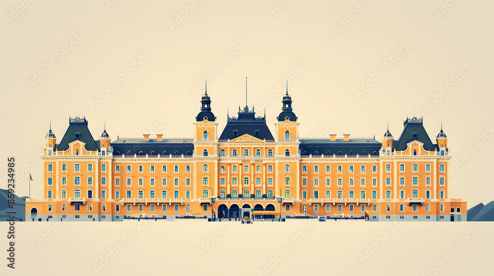 Obraz premium minimalist poster of the grand budapest hotel, white background