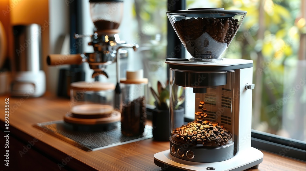 Modern coffee bean grinder. Generative AI.