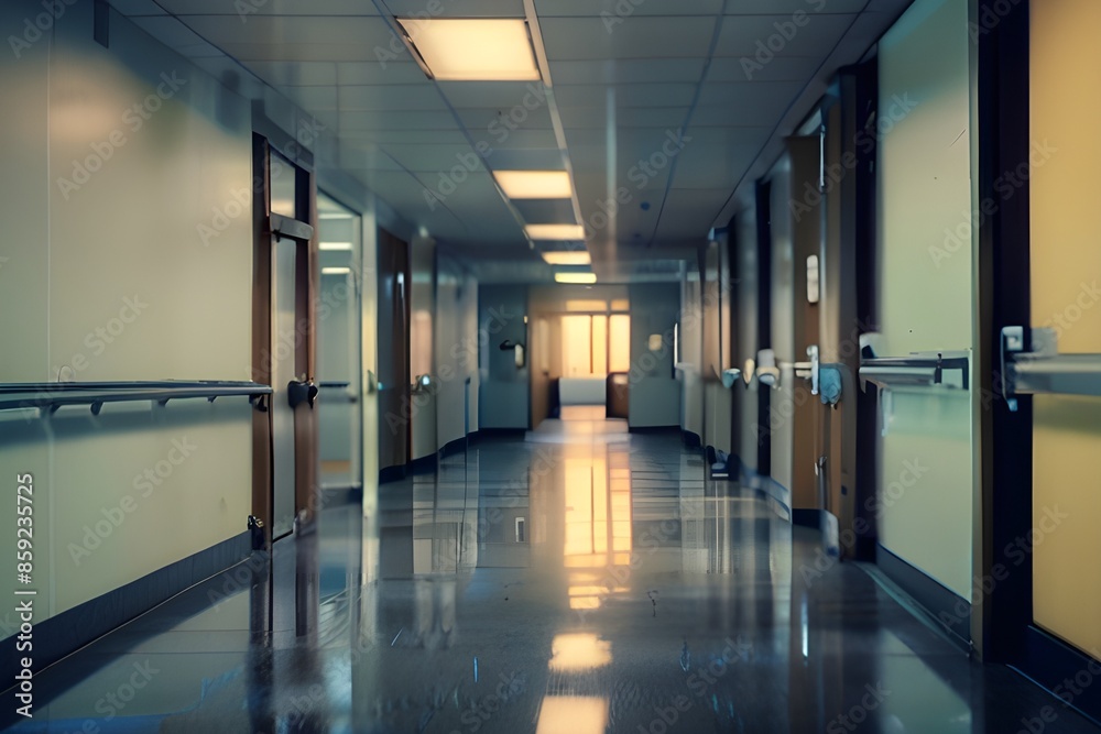 Fototapeta premium blur image background of corridor in hospital or clinic image Generative AI