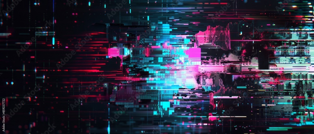 Abstract Digital Glitch Art With Pink And Blue Lines Abstract Digital Glitch Art With Pink And Blue Lines