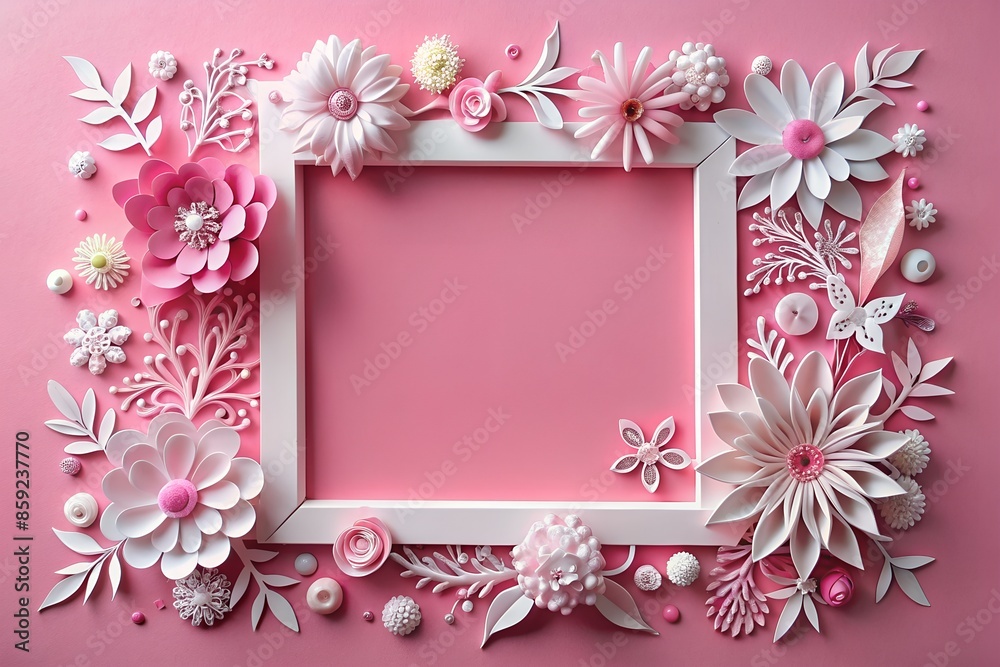 Obraz premium A frame made of pink and white flowers on a pink background