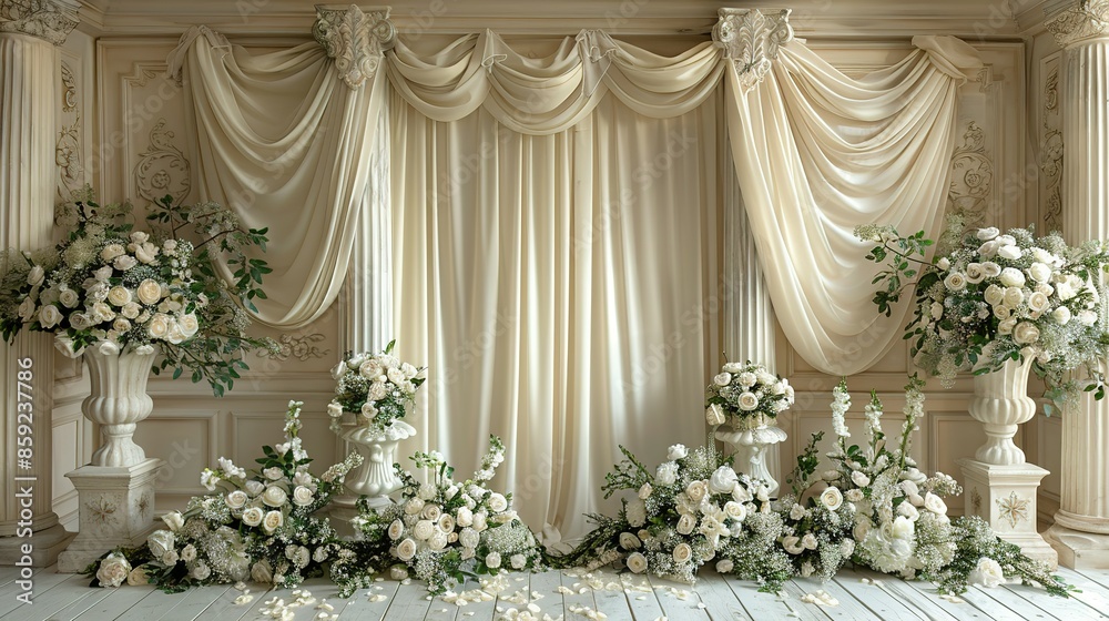 Elegant Wedding Ceremony Backdrop with White Flowers Elegant Wedding Ceremony Backdrop with White Flowers