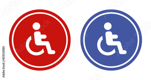 Disabled person patient in wheelchair icon set. Disability symbol concept design. Symbol of Care. Accessibility for seating. Icon label illustration
