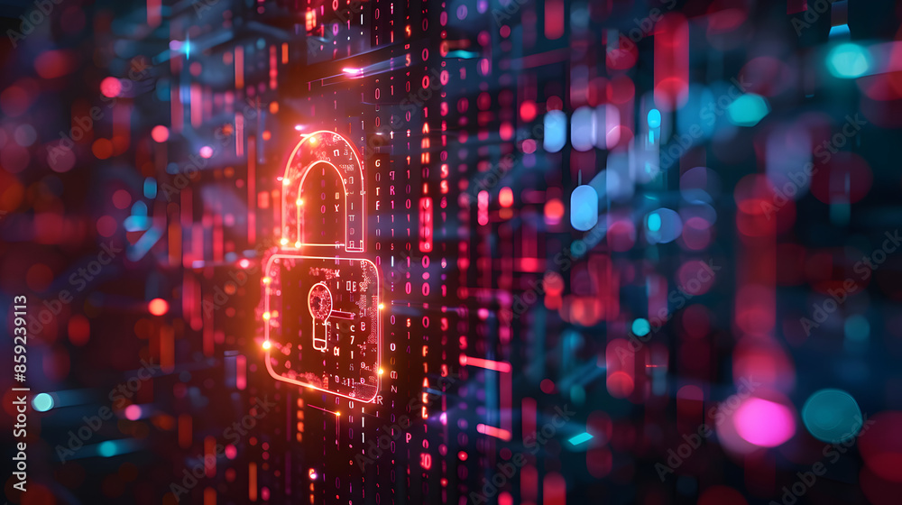 Secure digital information using a padlock icon on a virtual interface. Concept Cybersecurity, Digital Protection, Secure Data, Privacy, Padlock Icon